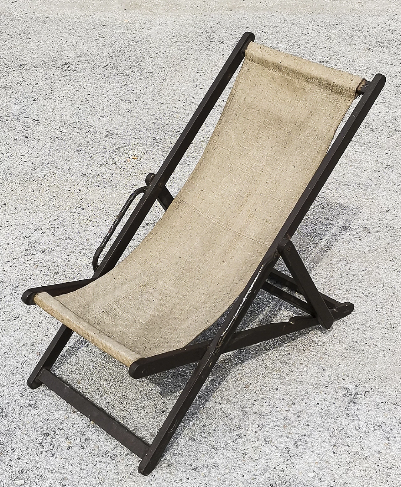 Sedia a sdraio in legno verniciato e tessuto beige, anni '60 1