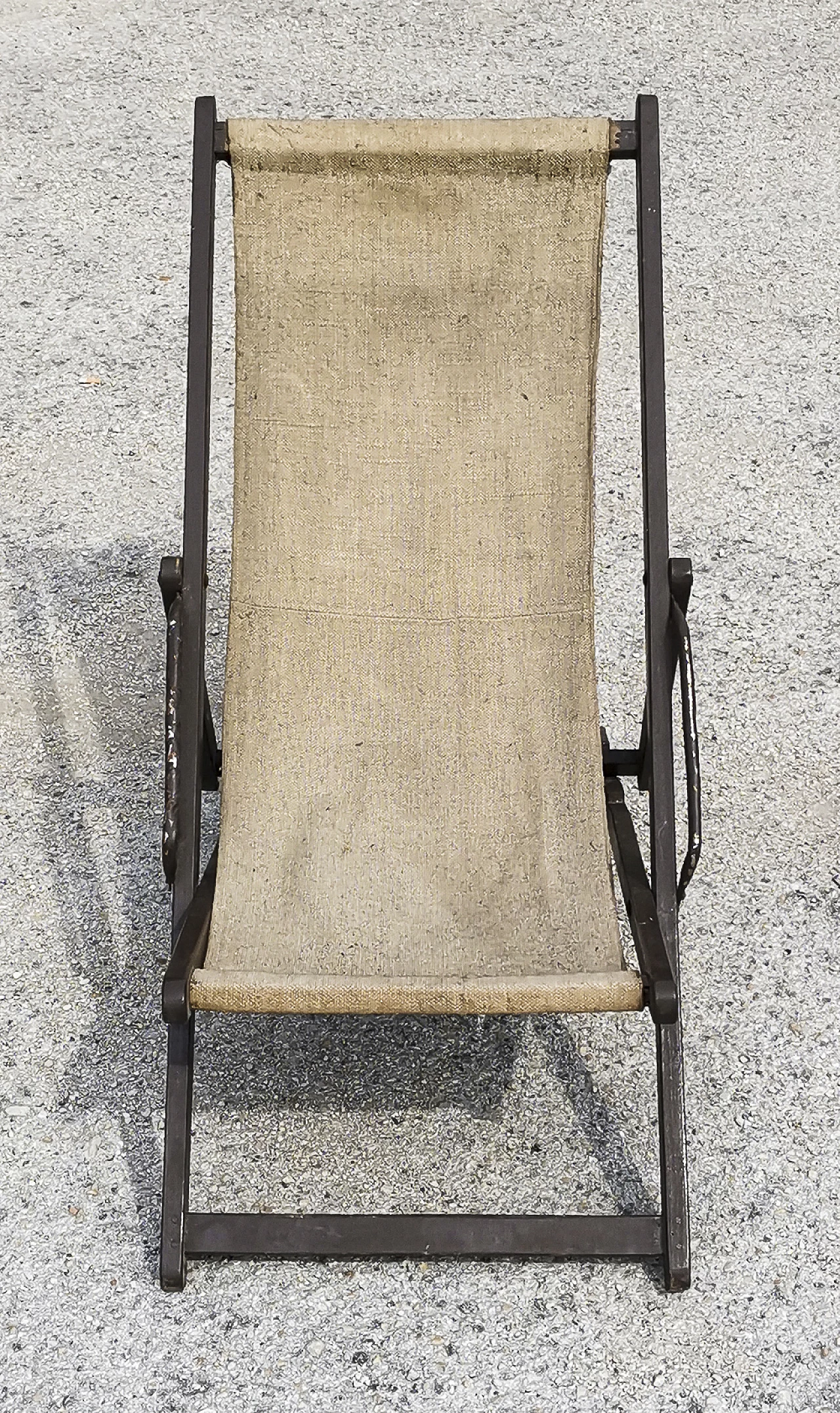 Sedia a sdraio in legno verniciato e tessuto beige, anni '60 2
