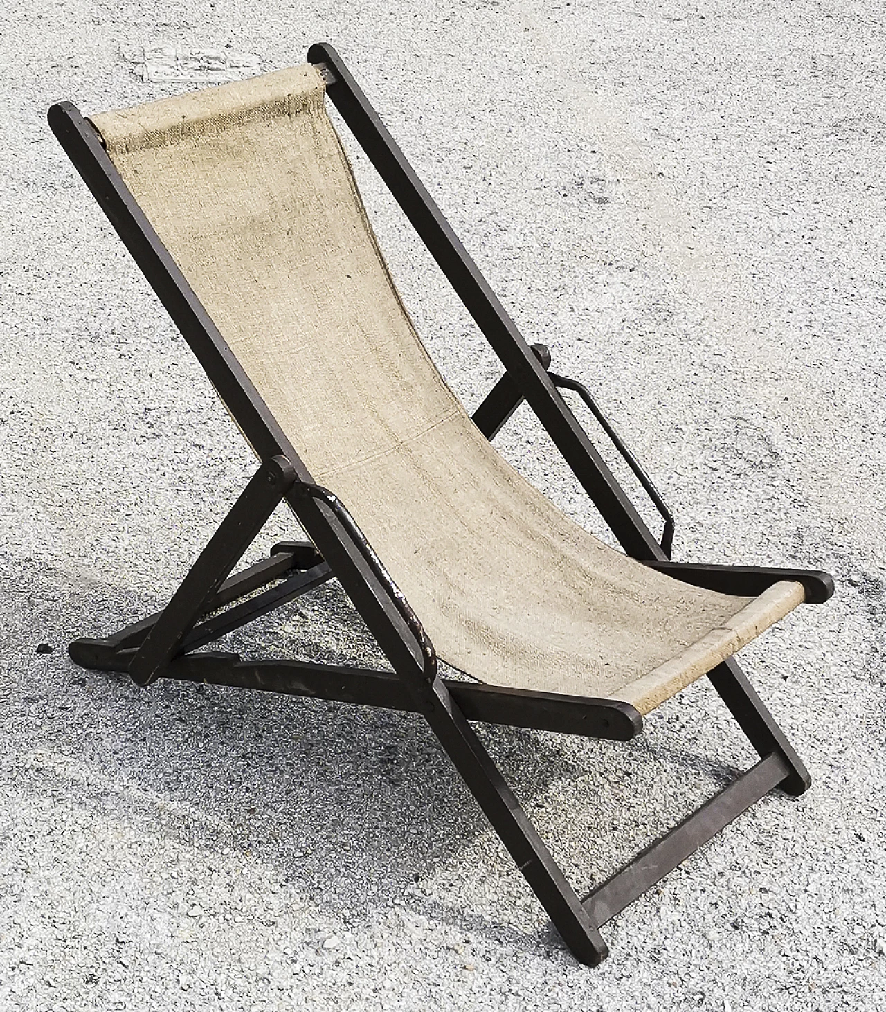Varnished wood and beige fabric deck-chair, 1960s 3