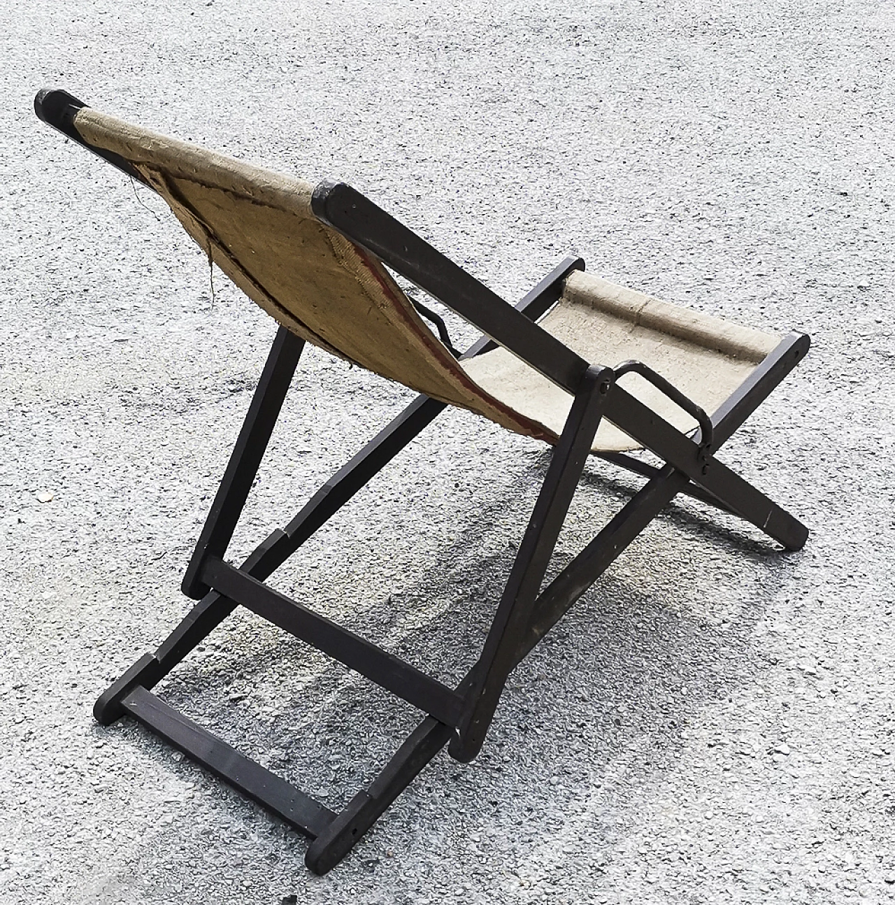 Varnished wood and beige fabric deck-chair, 1960s 4