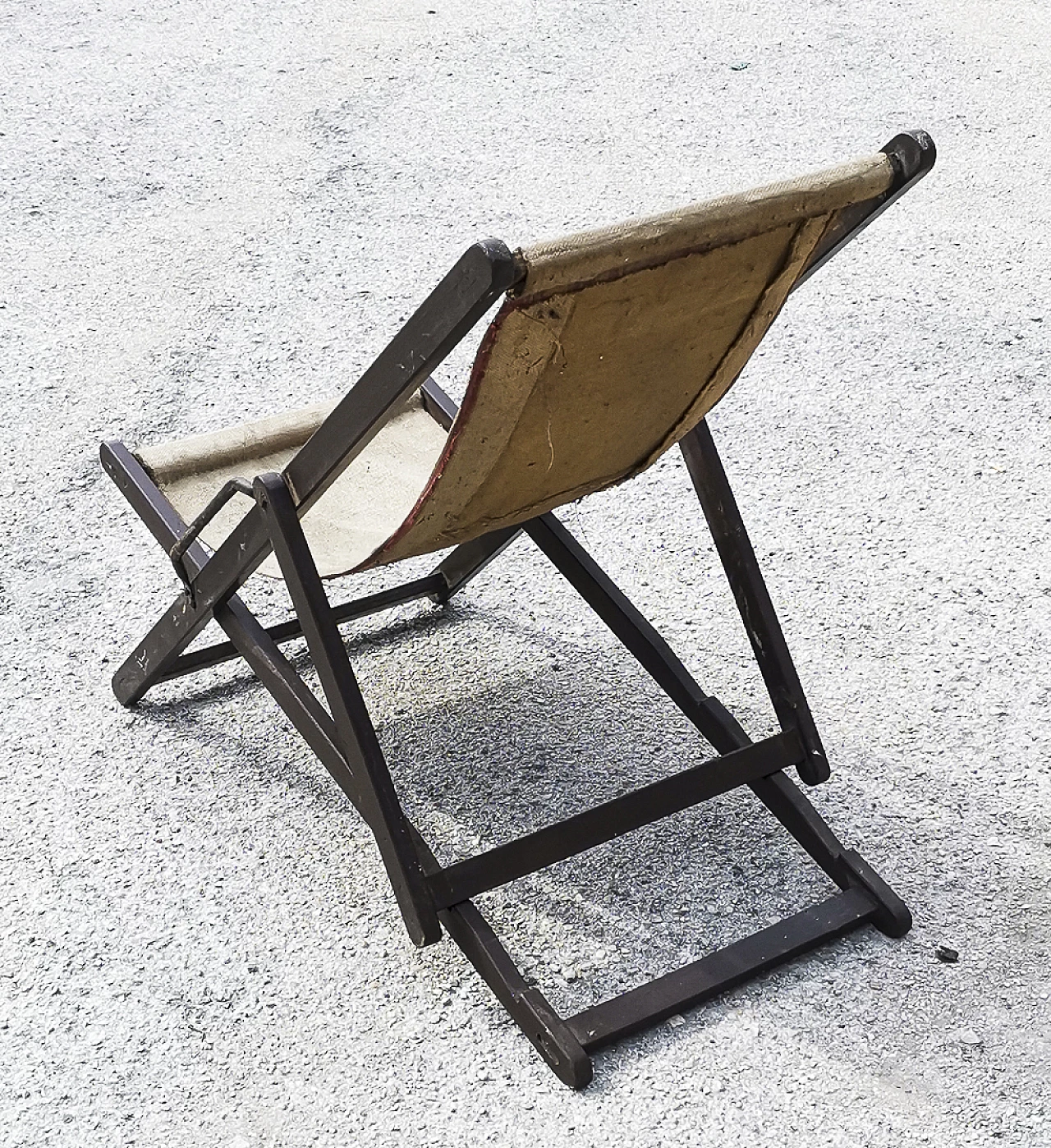 Varnished wood and beige fabric deck-chair, 1960s 5