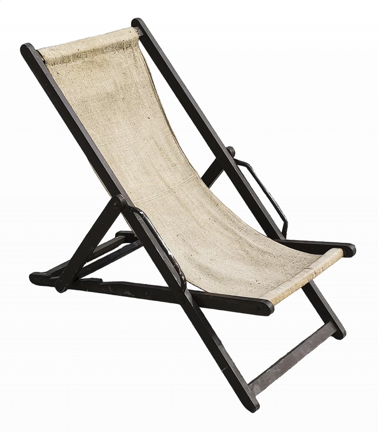 Sedia a sdraio in legno verniciato e tessuto beige, anni '60 9