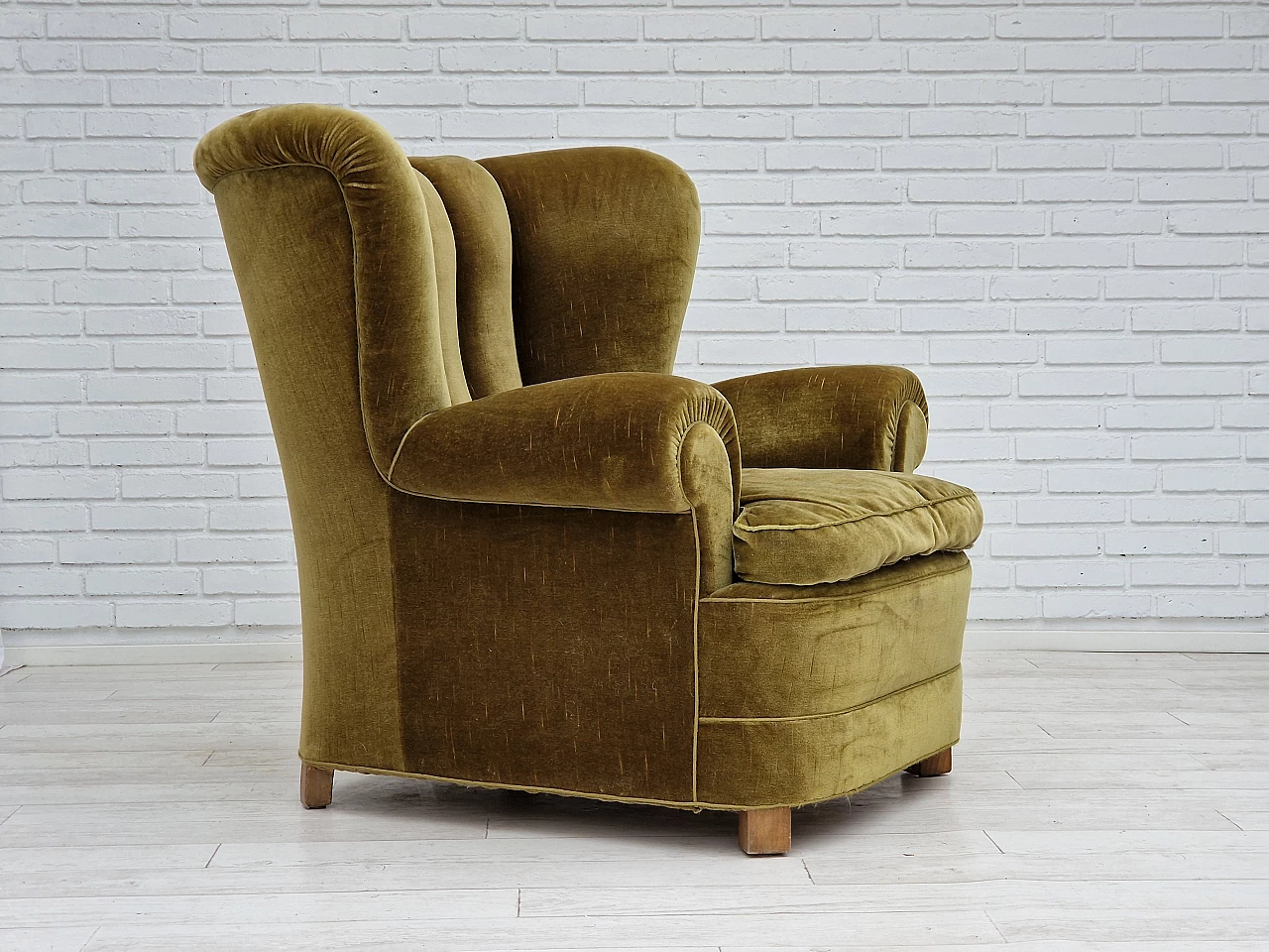 Danish green velvet and beech armchair, 1960s 5