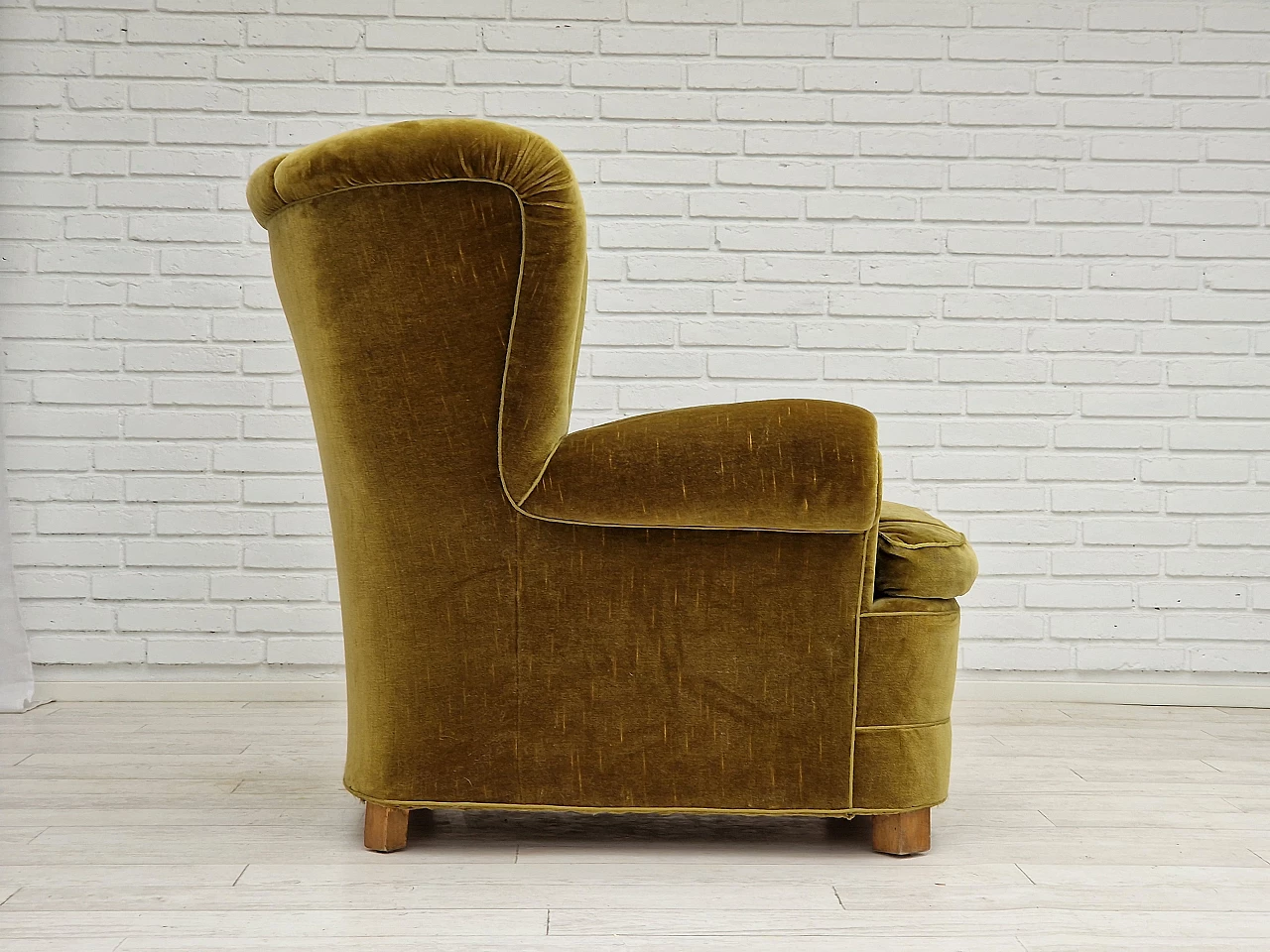 Danish green velvet and beech armchair, 1960s 9