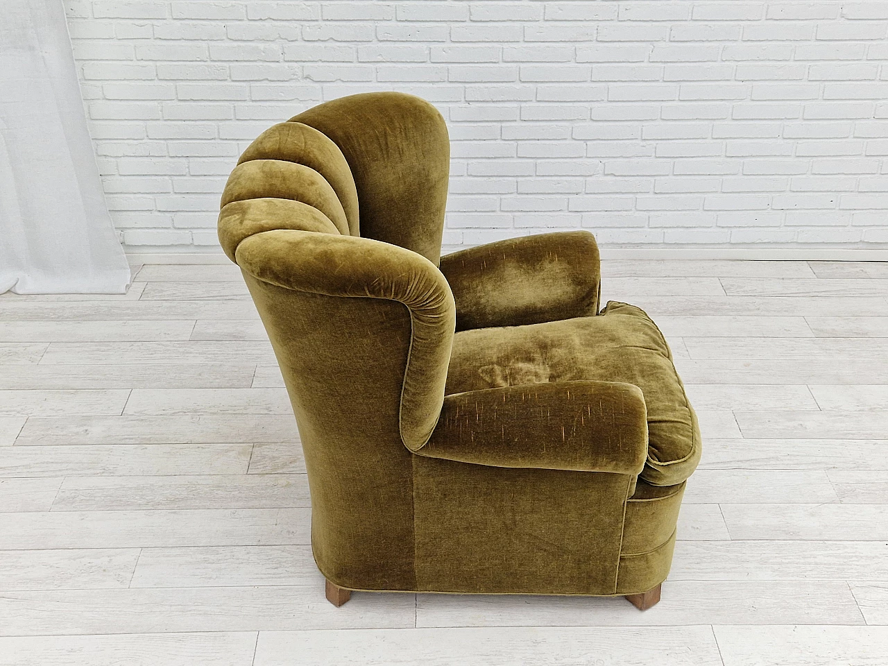 Danish green velvet and beech armchair, 1960s 10