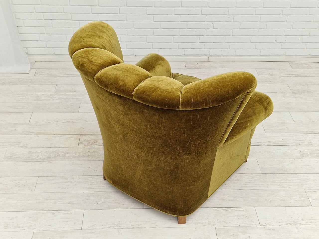Danish green velvet and beech armchair, 1960s 11