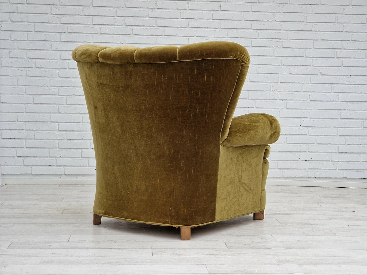 Danish green velvet and beech armchair, 1960s 12
