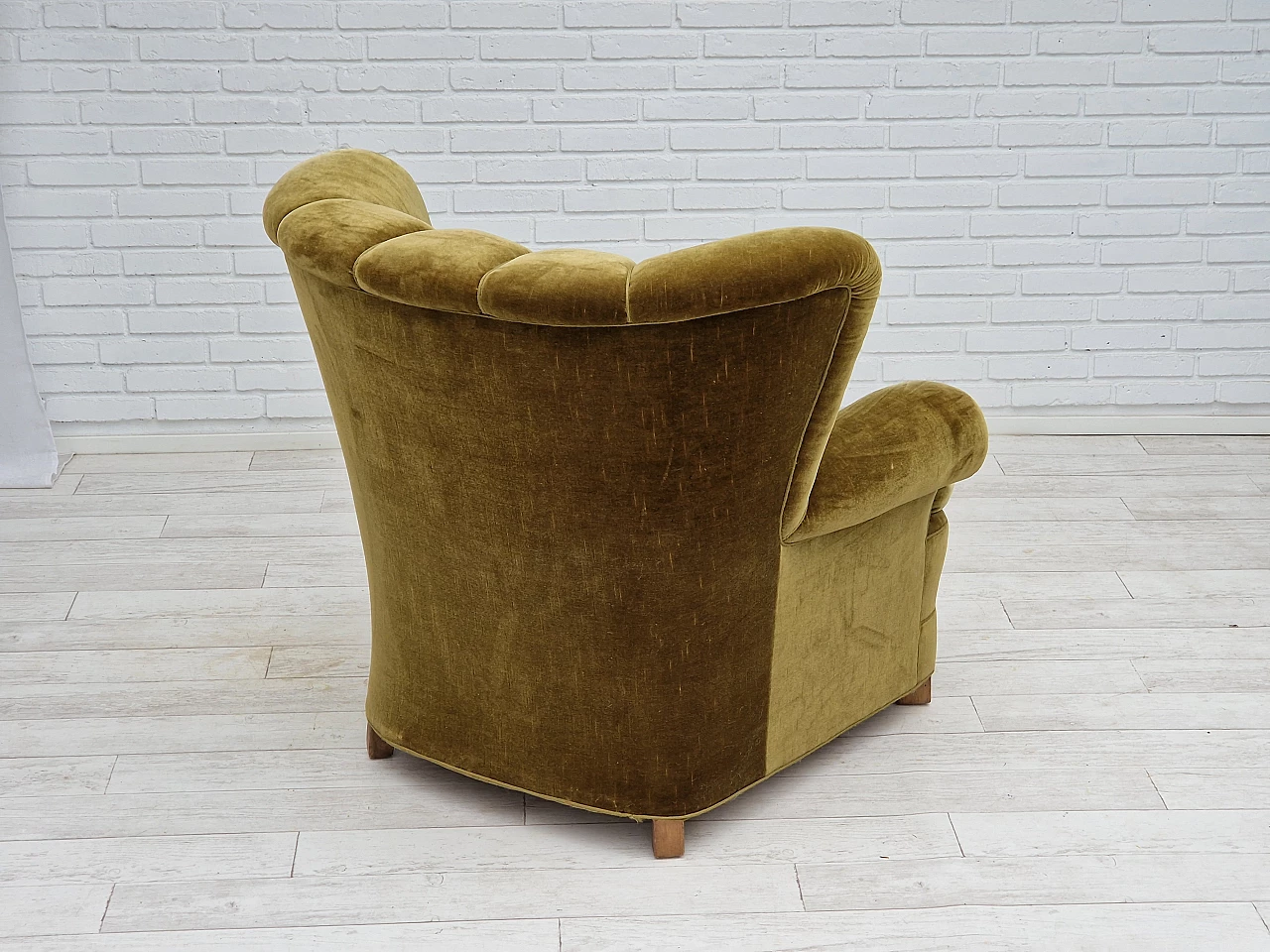 Danish green velvet and beech armchair, 1960s 13