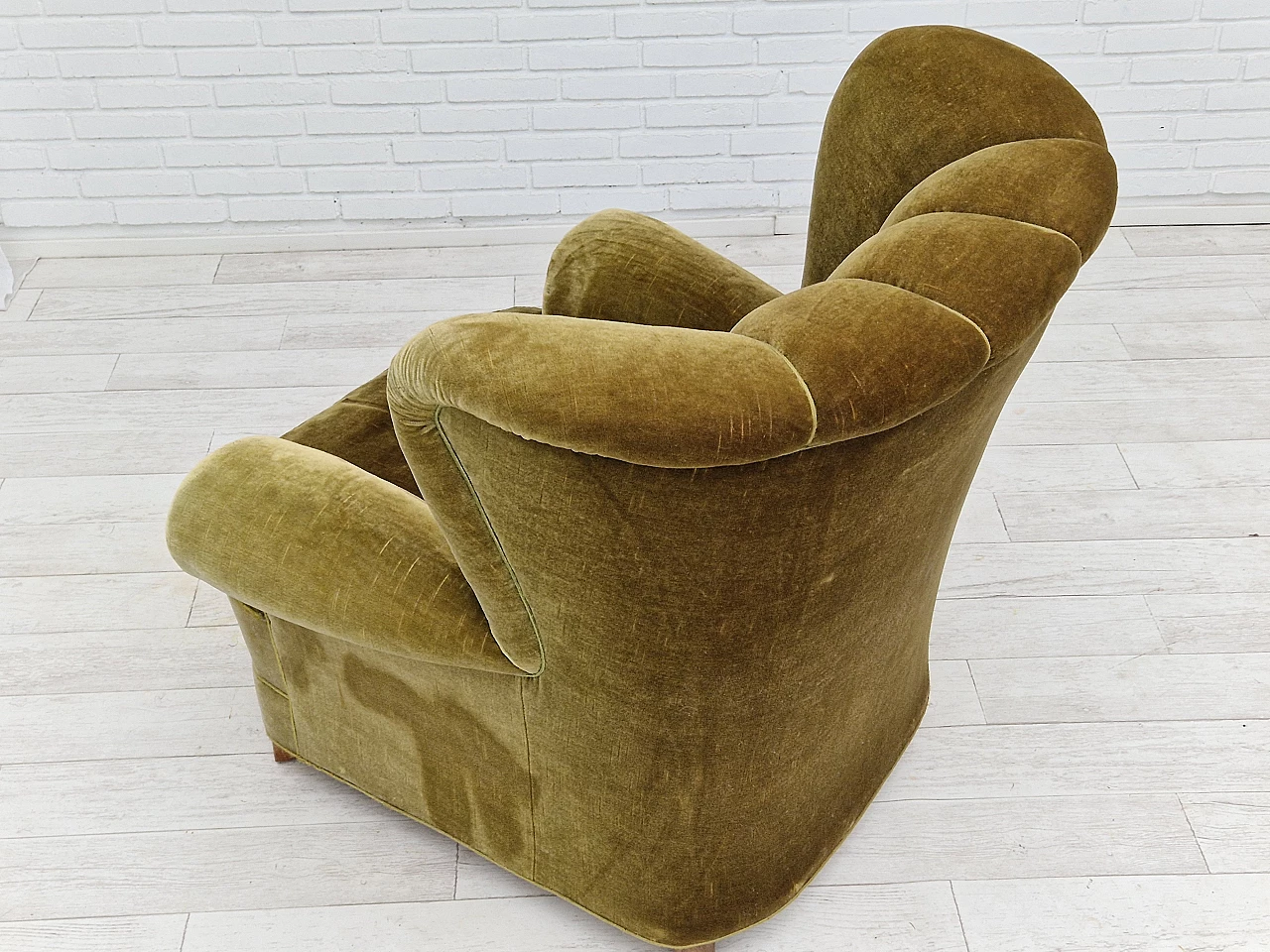 Danish green velvet and beech armchair, 1960s 17