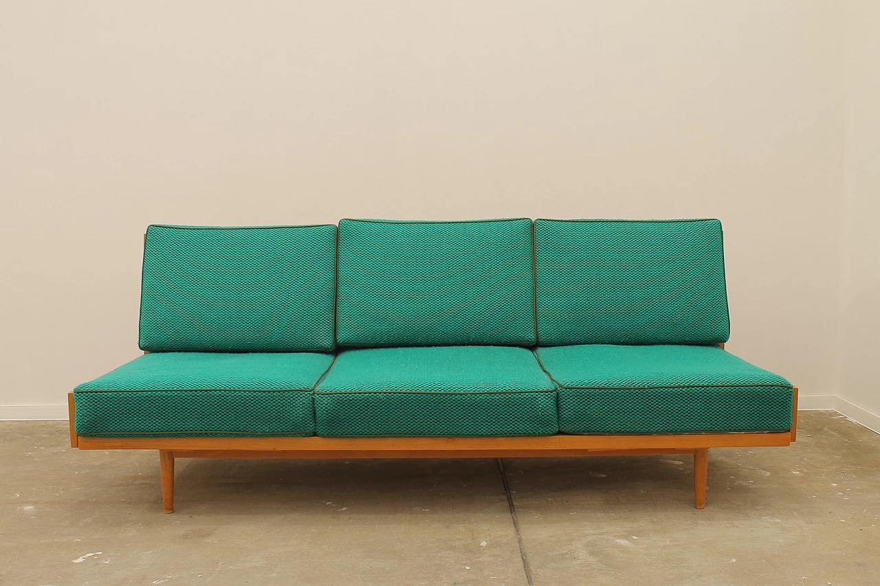 Beech and fabric folding sofa bed by Jitona, 1970s 2