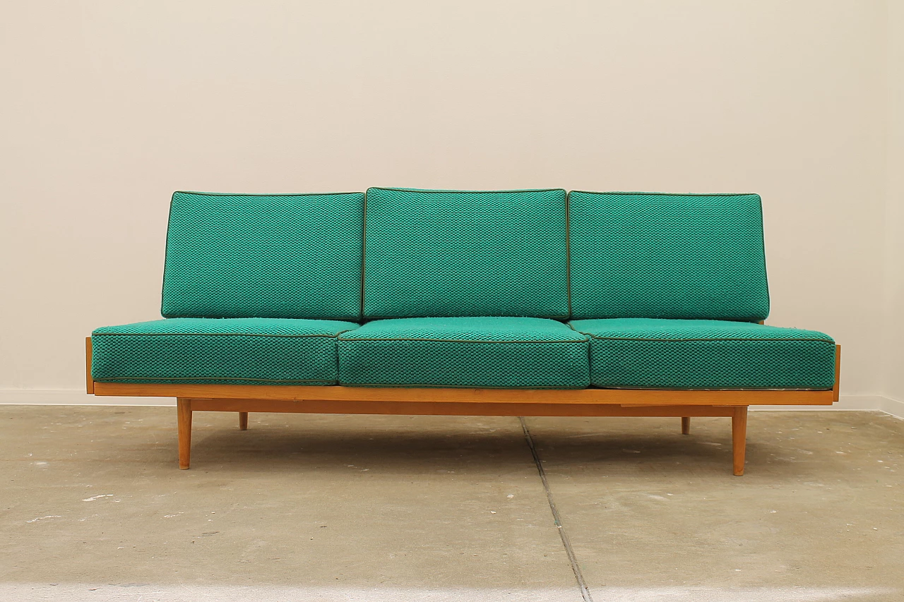Beech and fabric folding sofa bed by Jitona, 1970s 3