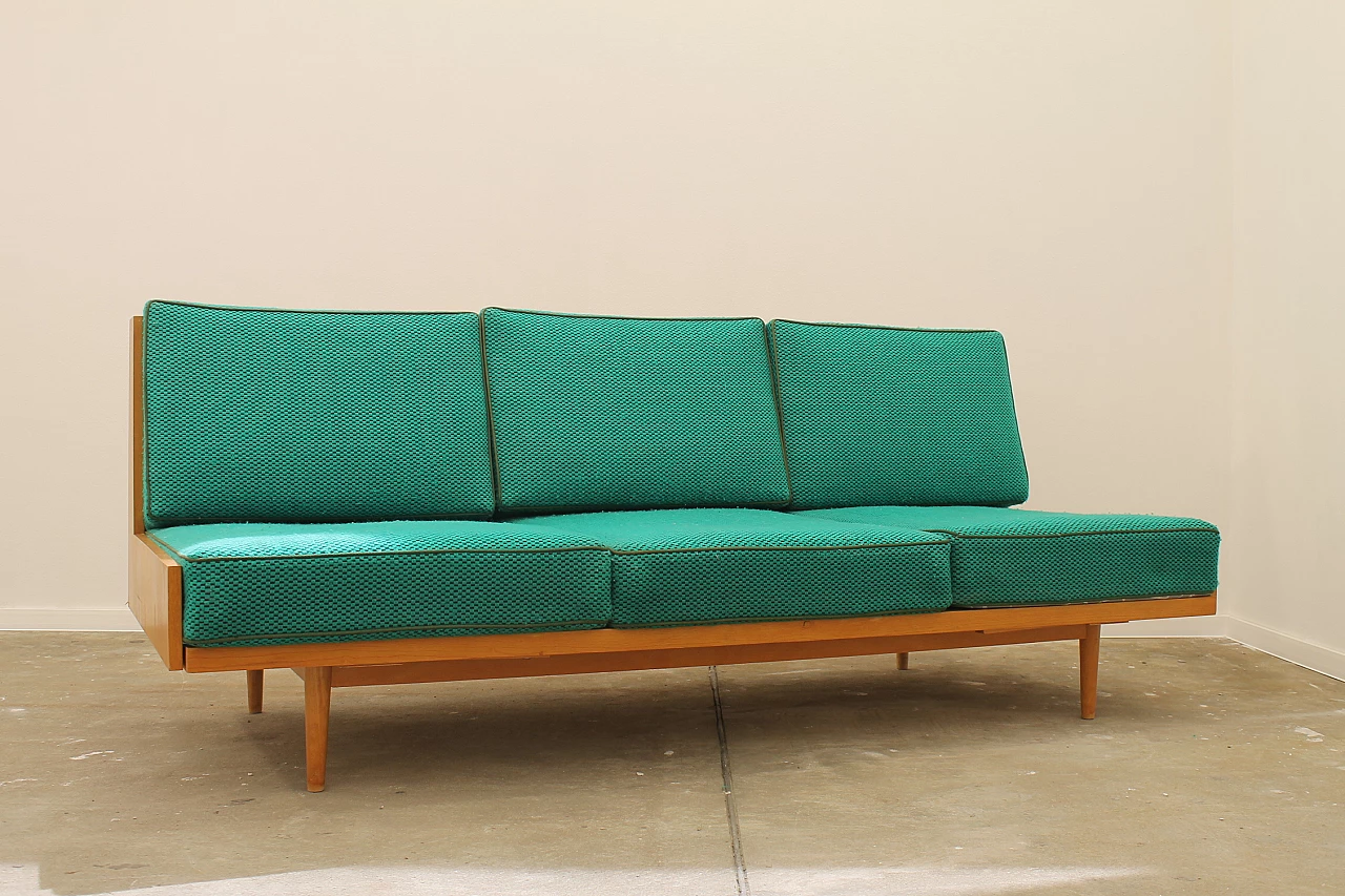 Beech and fabric folding sofa bed by Jitona, 1970s 4