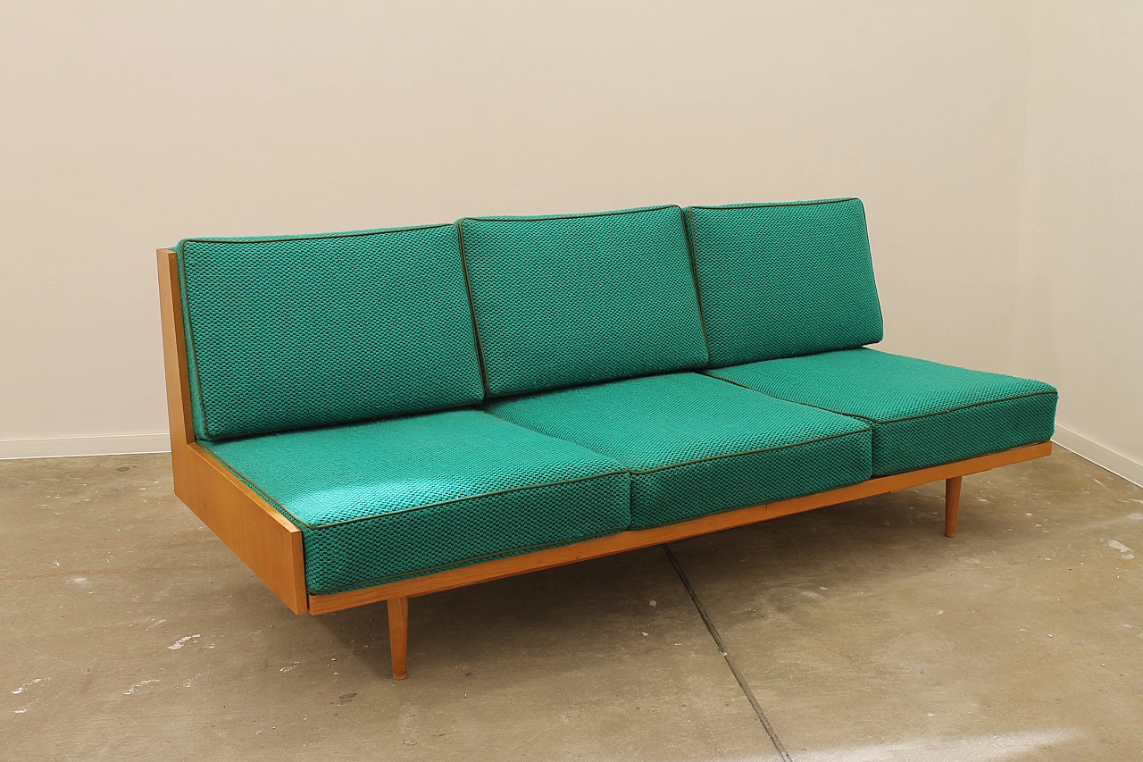 Beech and fabric folding sofa bed by Jitona, 1970s 6