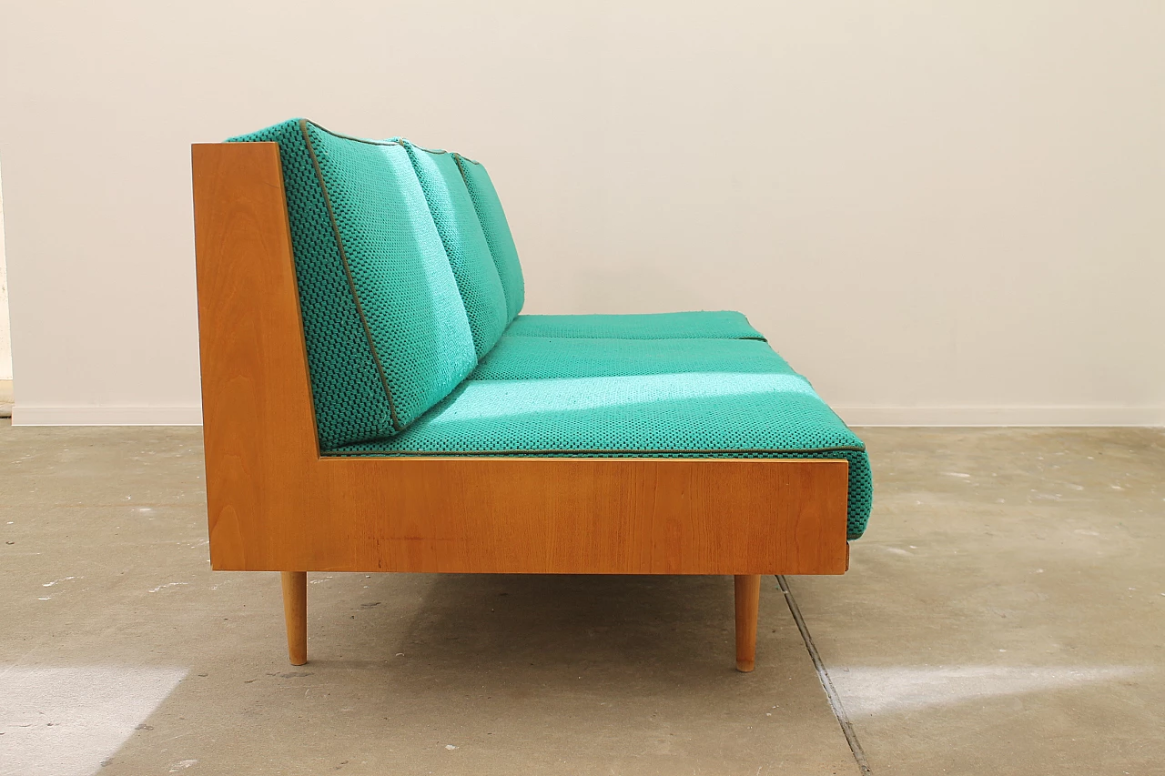 Beech and fabric folding sofa bed by Jitona, 1970s 7