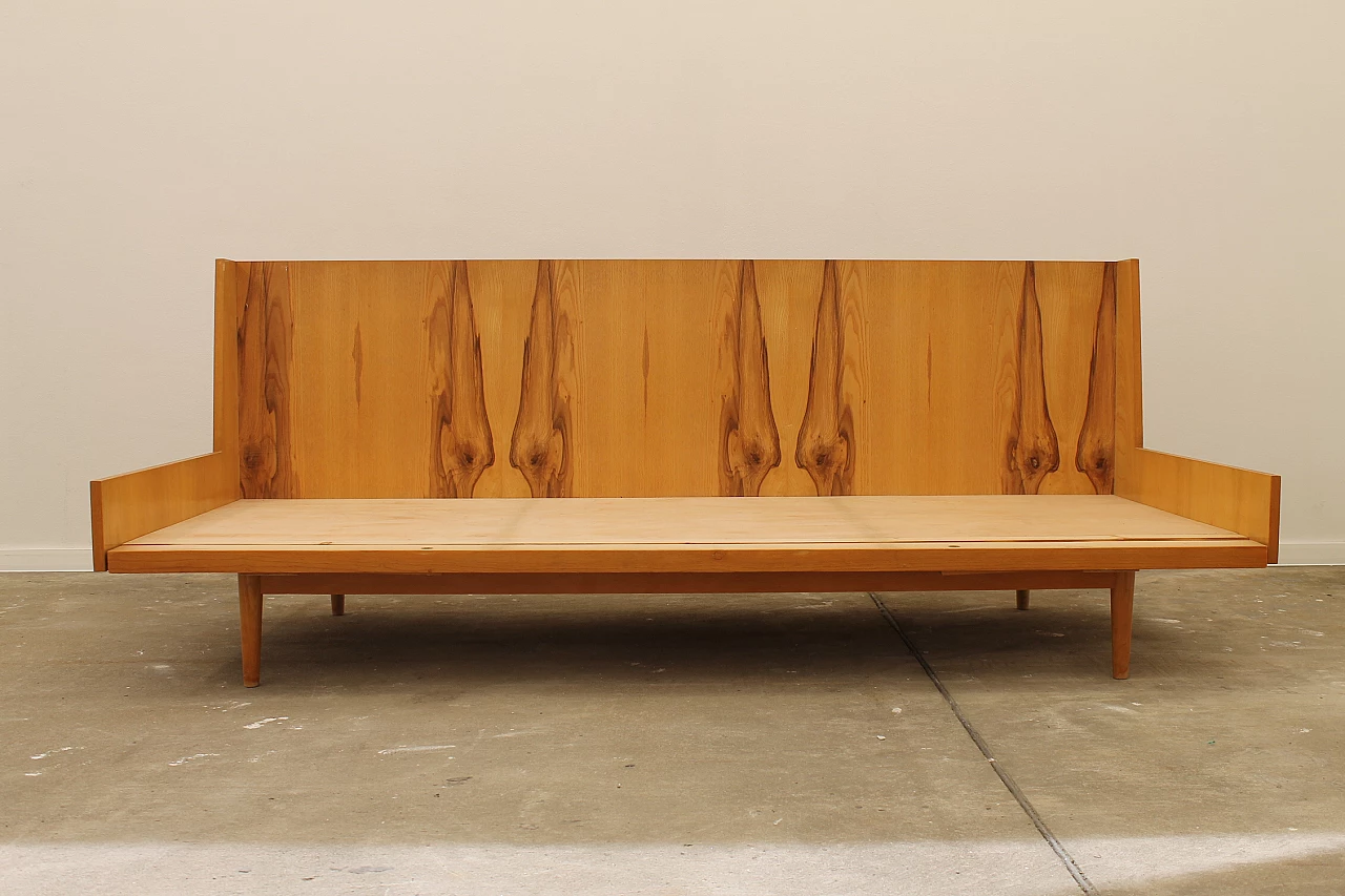 Beech and fabric folding sofa bed by Jitona, 1970s 13