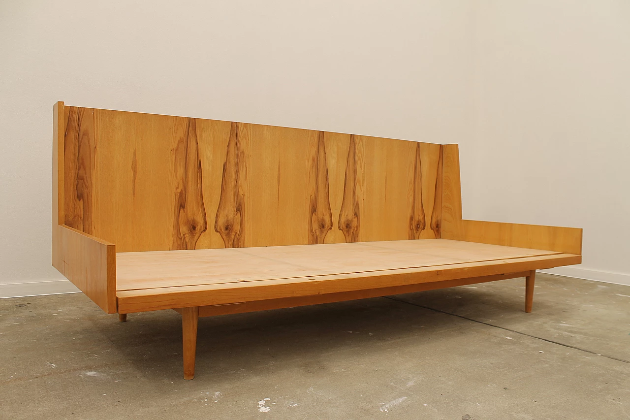 Beech and fabric folding sofa bed by Jitona, 1970s 15