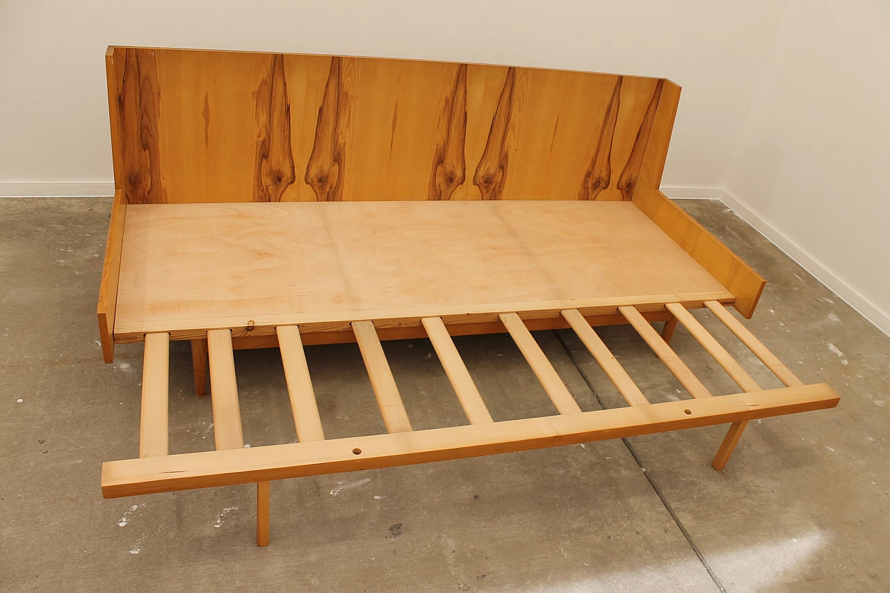 Beech and fabric folding sofa bed by Jitona, 1970s 18