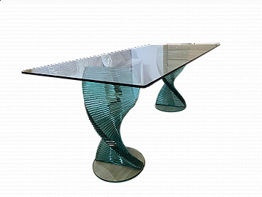 Tavolo in cristallo con gambe a spirale di Ravello, anni '80