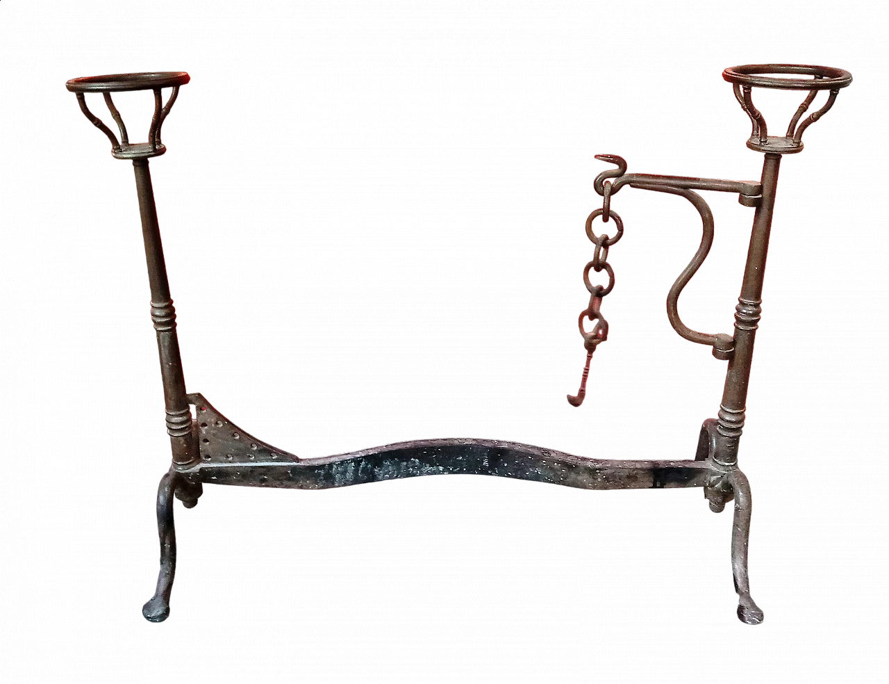 Iron andiron with pot holders, 1940s 12