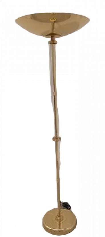 Lampada da terra in ottone lucido e vetro di Murano, anni '2000