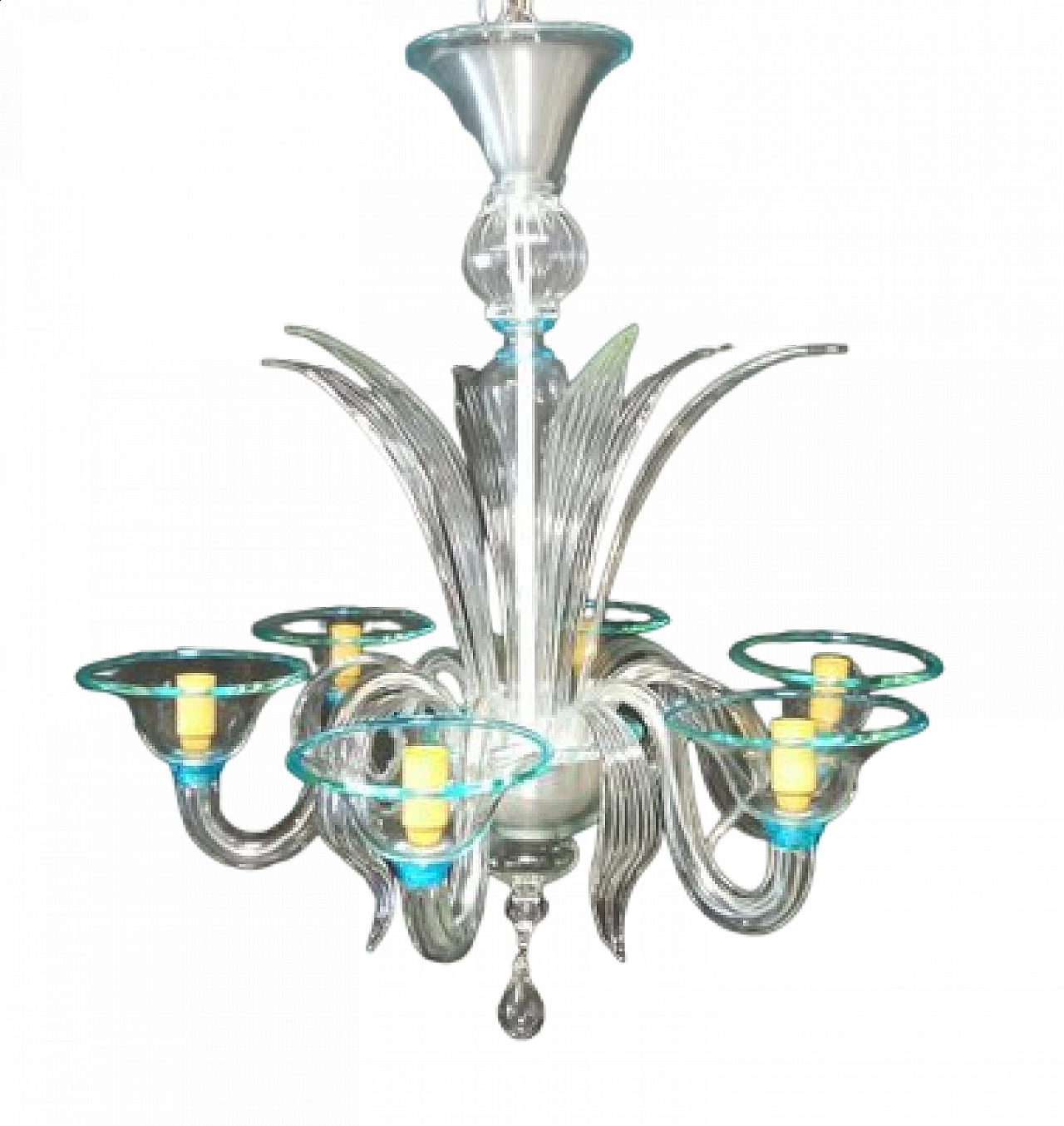 Blown Murano glass chandelier with aquamarine edges, 1970s 12