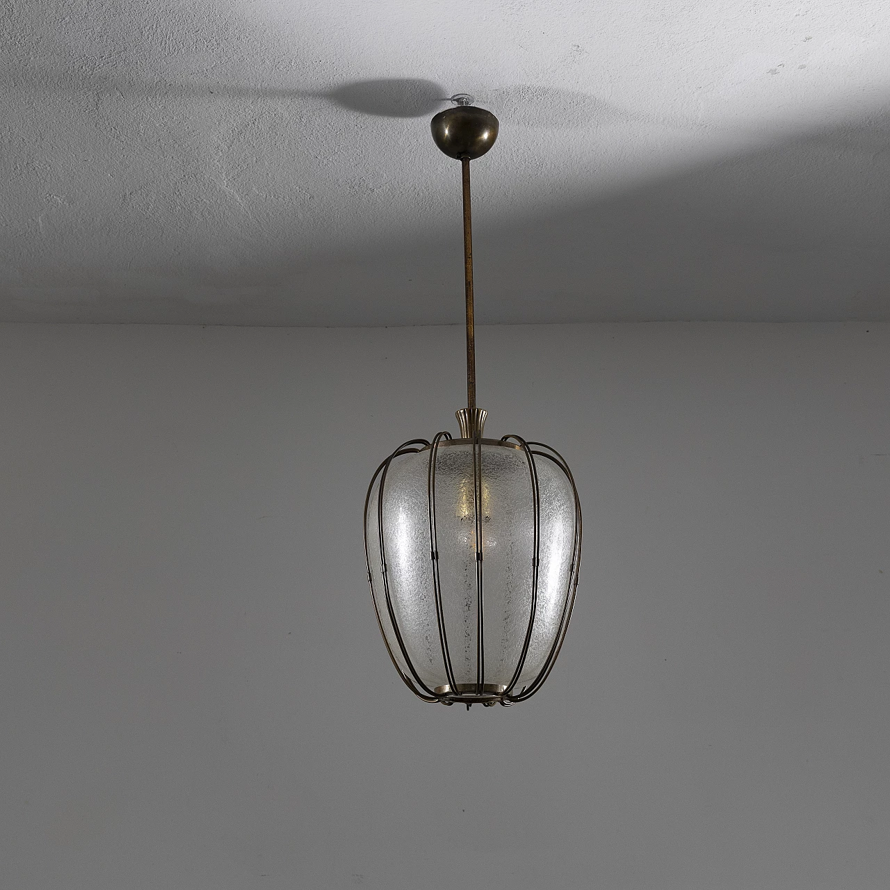 Brass and puleglass chandelier, 1950s 1