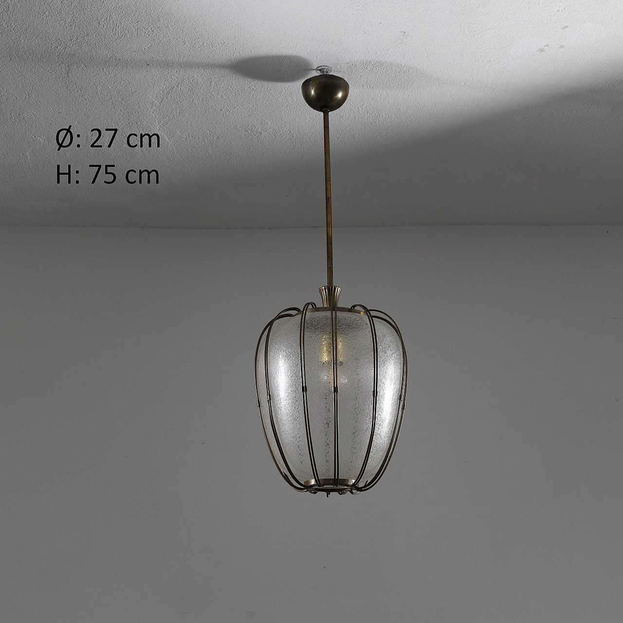 Brass and puleglass chandelier, 1950s 2