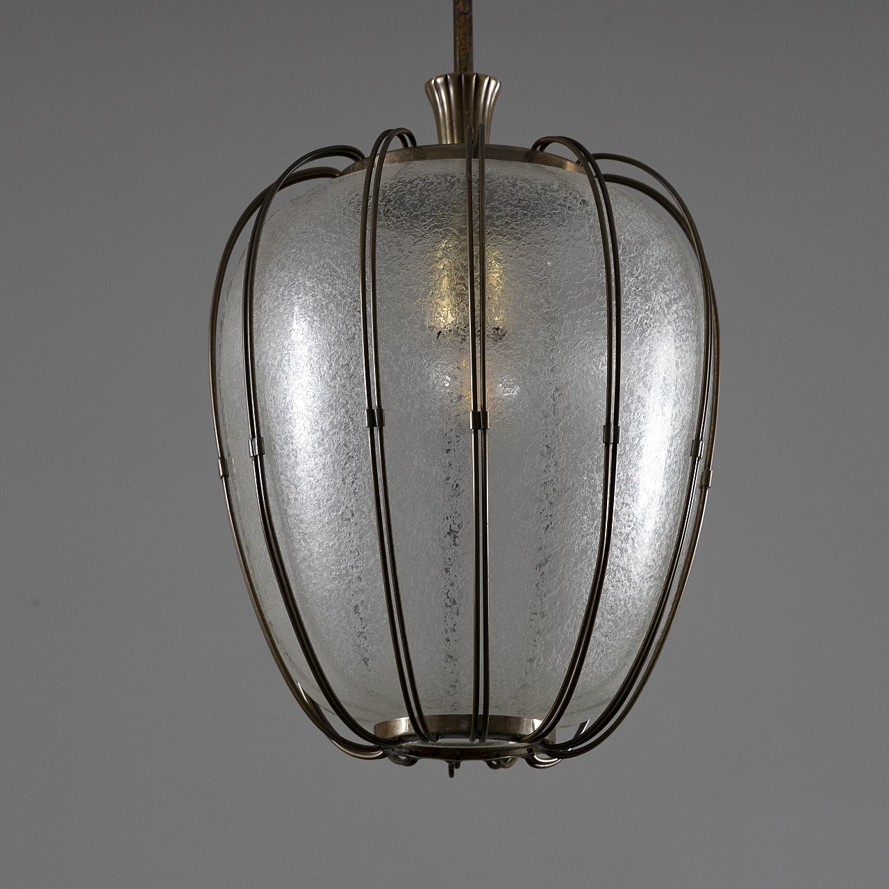 Brass and puleglass chandelier, 1950s 3