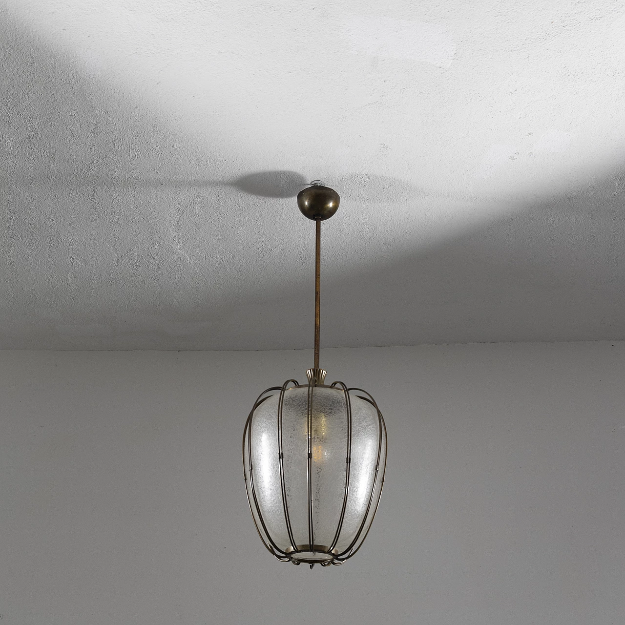 Brass and puleglass chandelier, 1950s 4