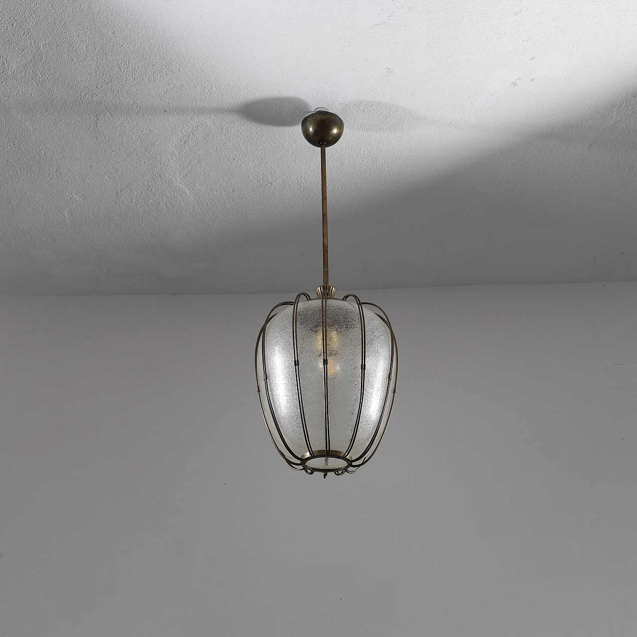 Brass and puleglass chandelier, 1950s 5