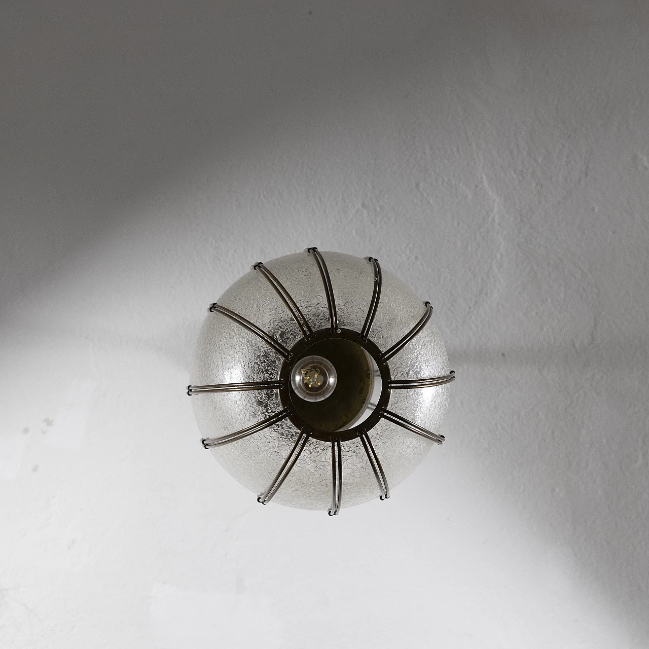 Brass and puleglass chandelier, 1950s 6