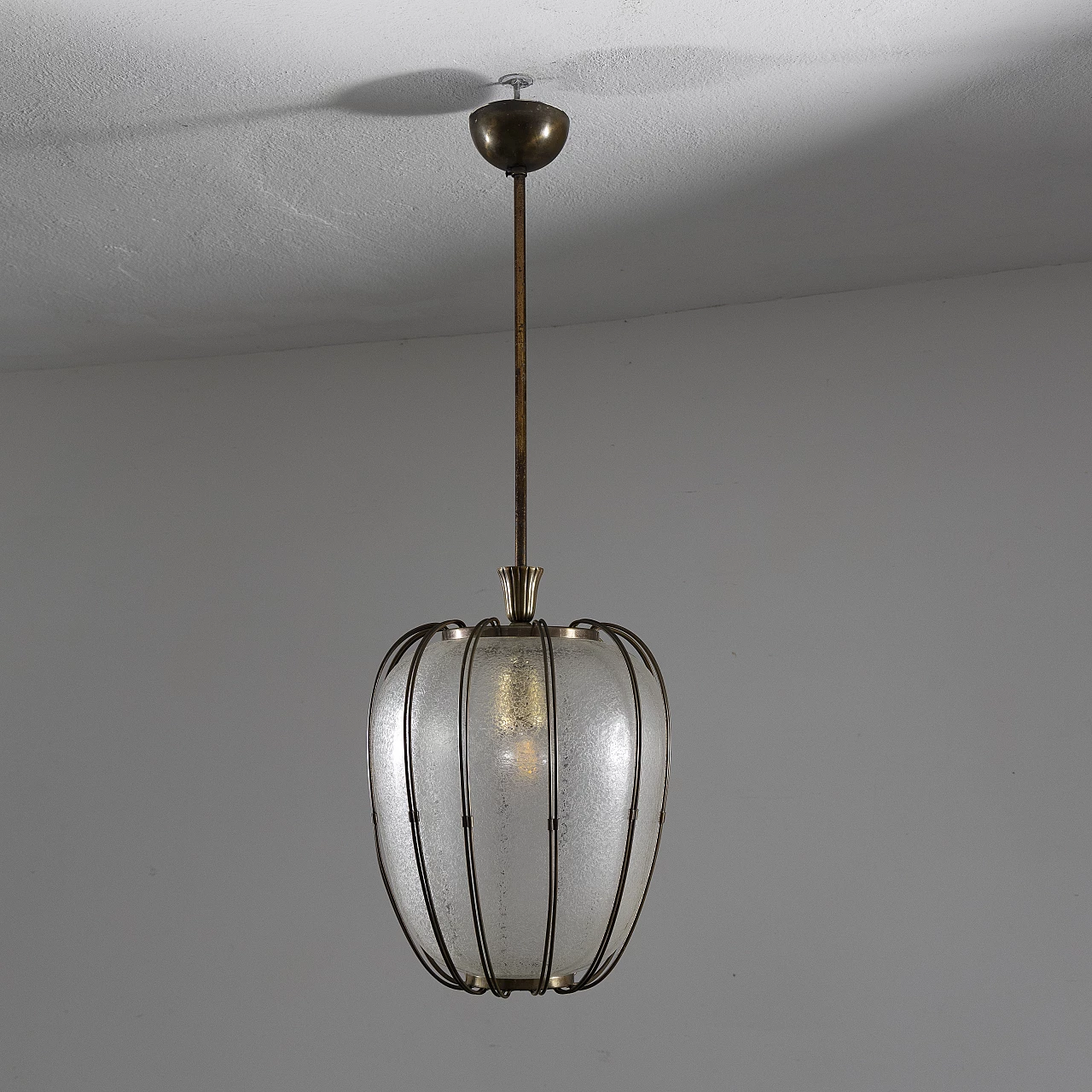 Brass and puleglass chandelier, 1950s 9