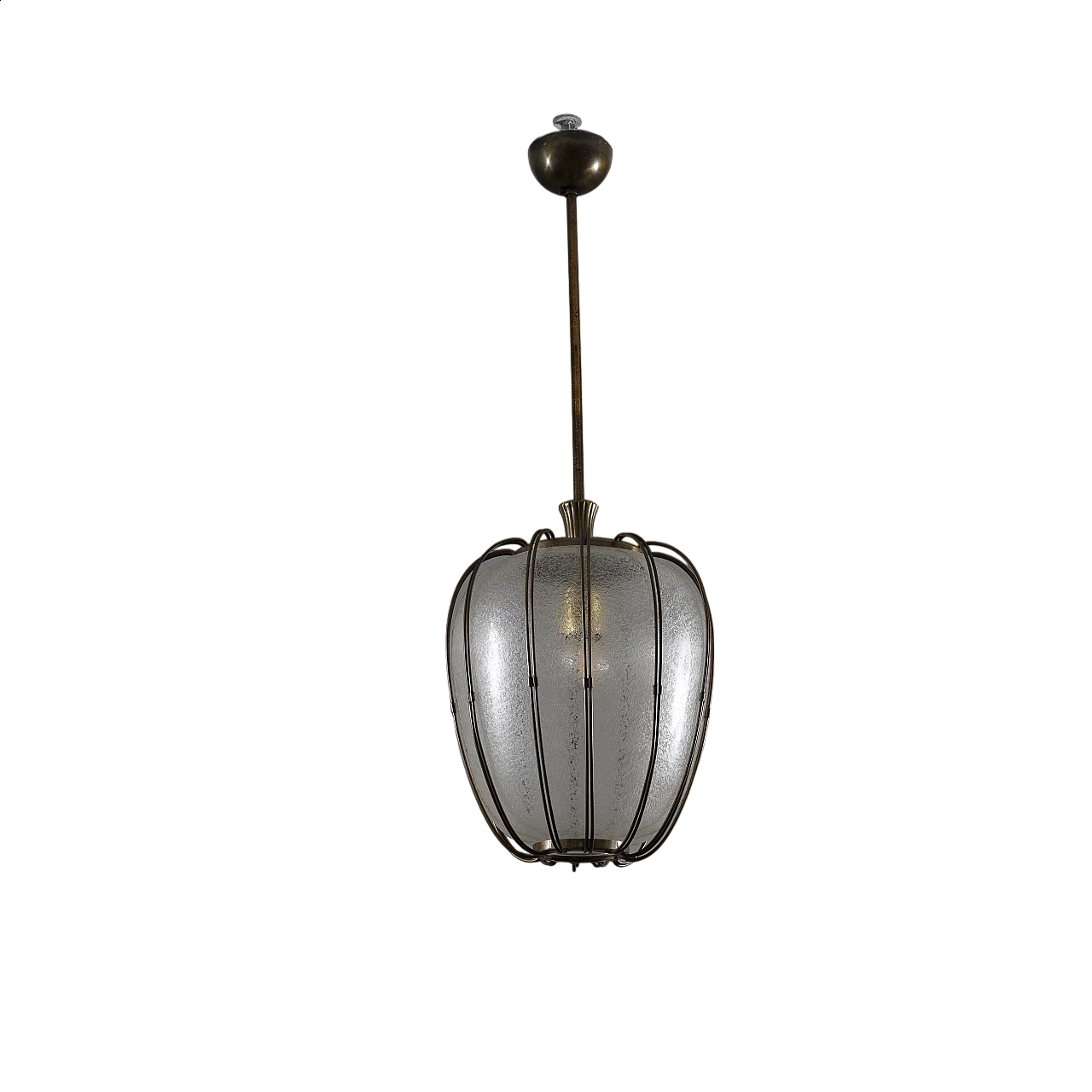 Brass and puleglass chandelier, 1950s 10