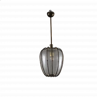 Brass and puleglass chandelier, 1950s