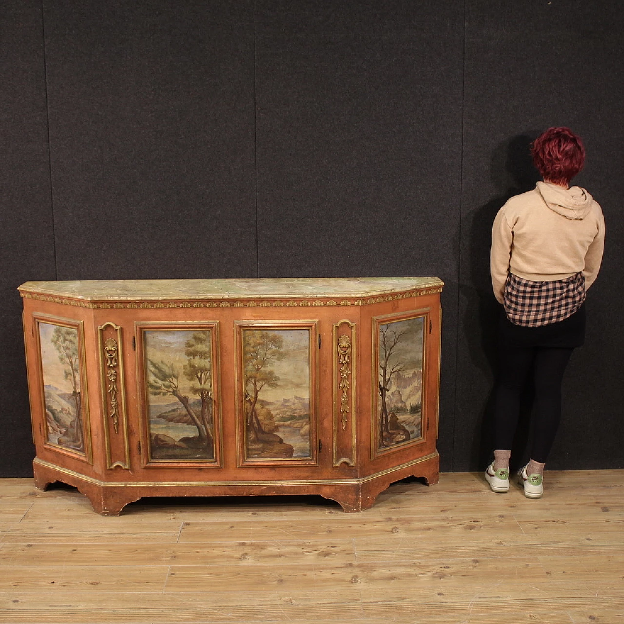 Venetian wood sideboard with painted landscapes, 1950s 2