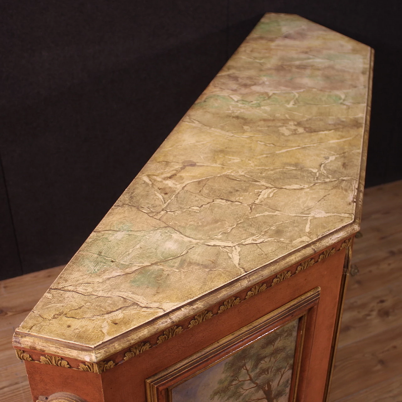 Venetian wood sideboard with painted landscapes, 1950s 6