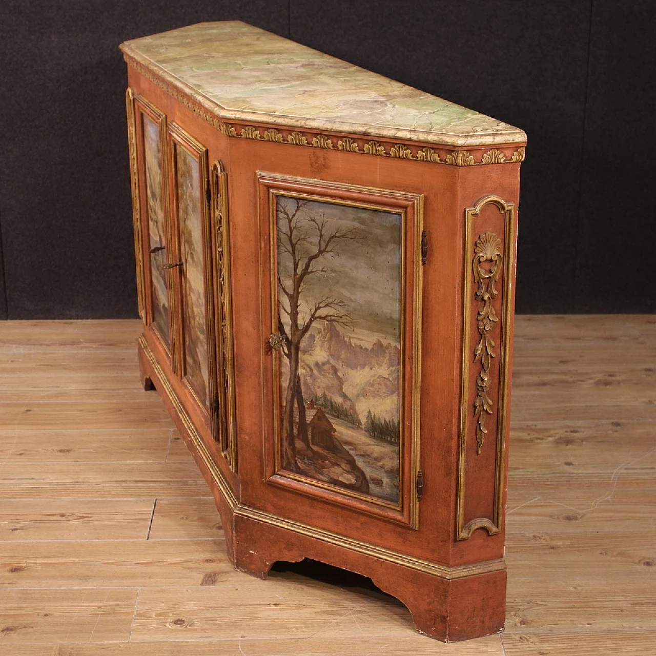 Venetian wood sideboard with painted landscapes, 1950s 8