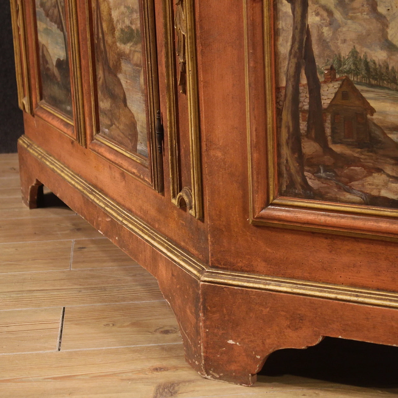 Credenza veneta in legno con paesaggi dipinti, anni '50 10