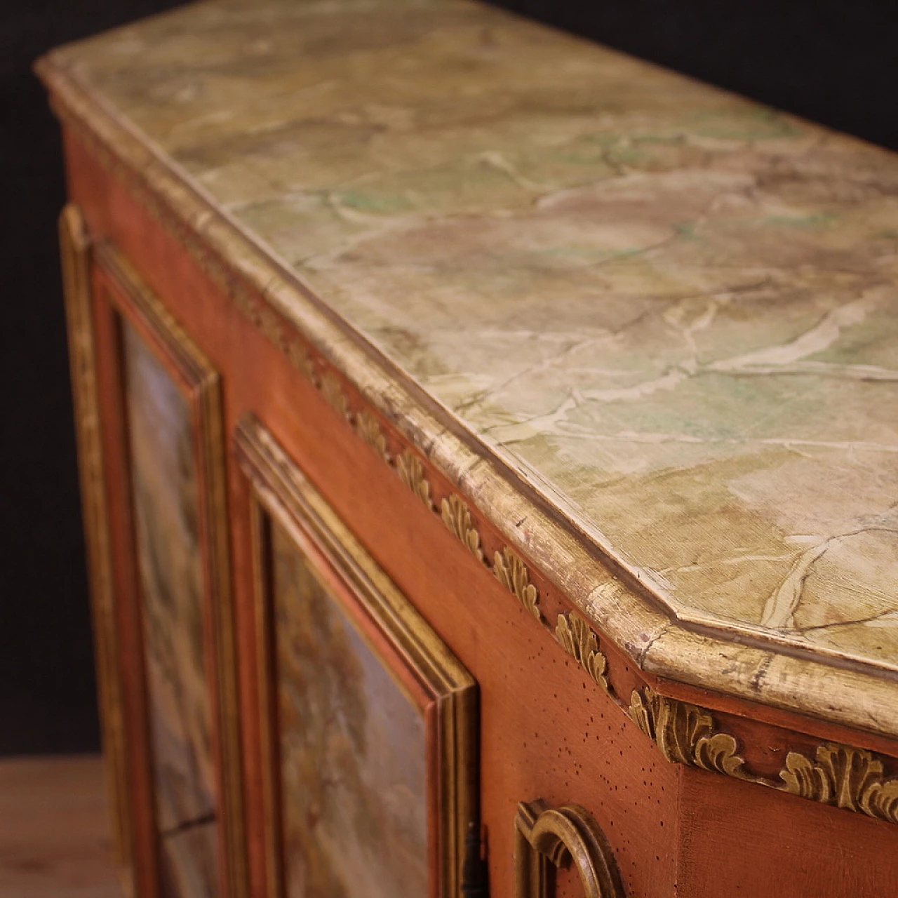 Credenza veneta in legno con paesaggi dipinti, anni '50 11