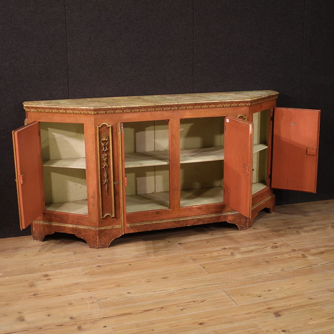 Venetian wood sideboard with painted landscapes, 1950s 12