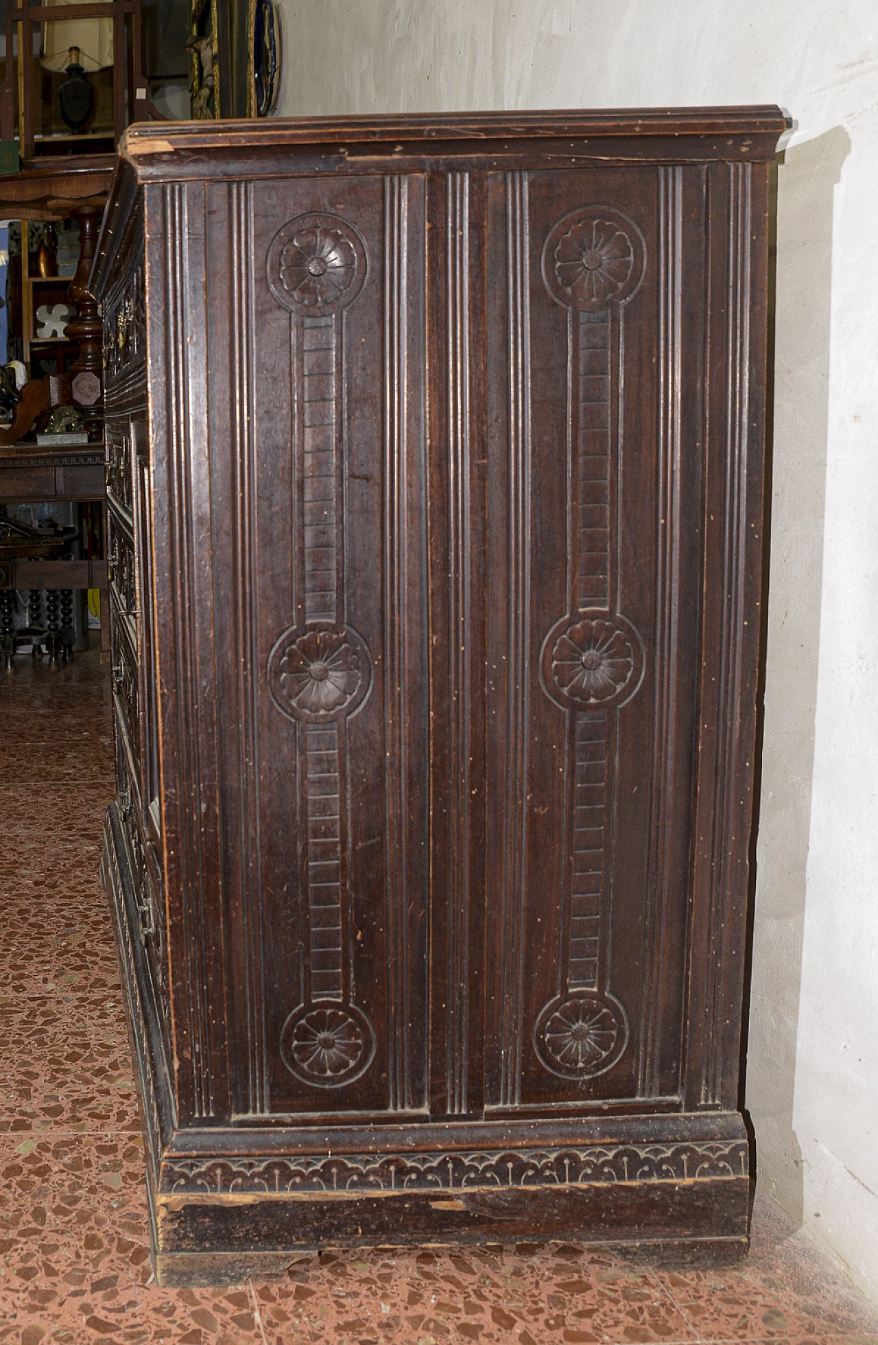 Solid carved and sculpted walnut dresser with glass top, late 19th century 2