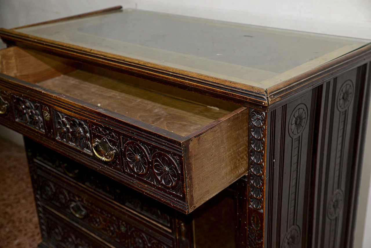 Solid carved and sculpted walnut dresser with glass top, late 19th century 6