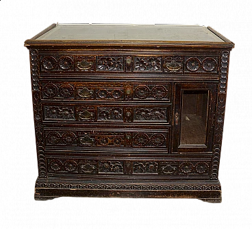 Solid carved and sculpted walnut dresser with glass top, late 19th century