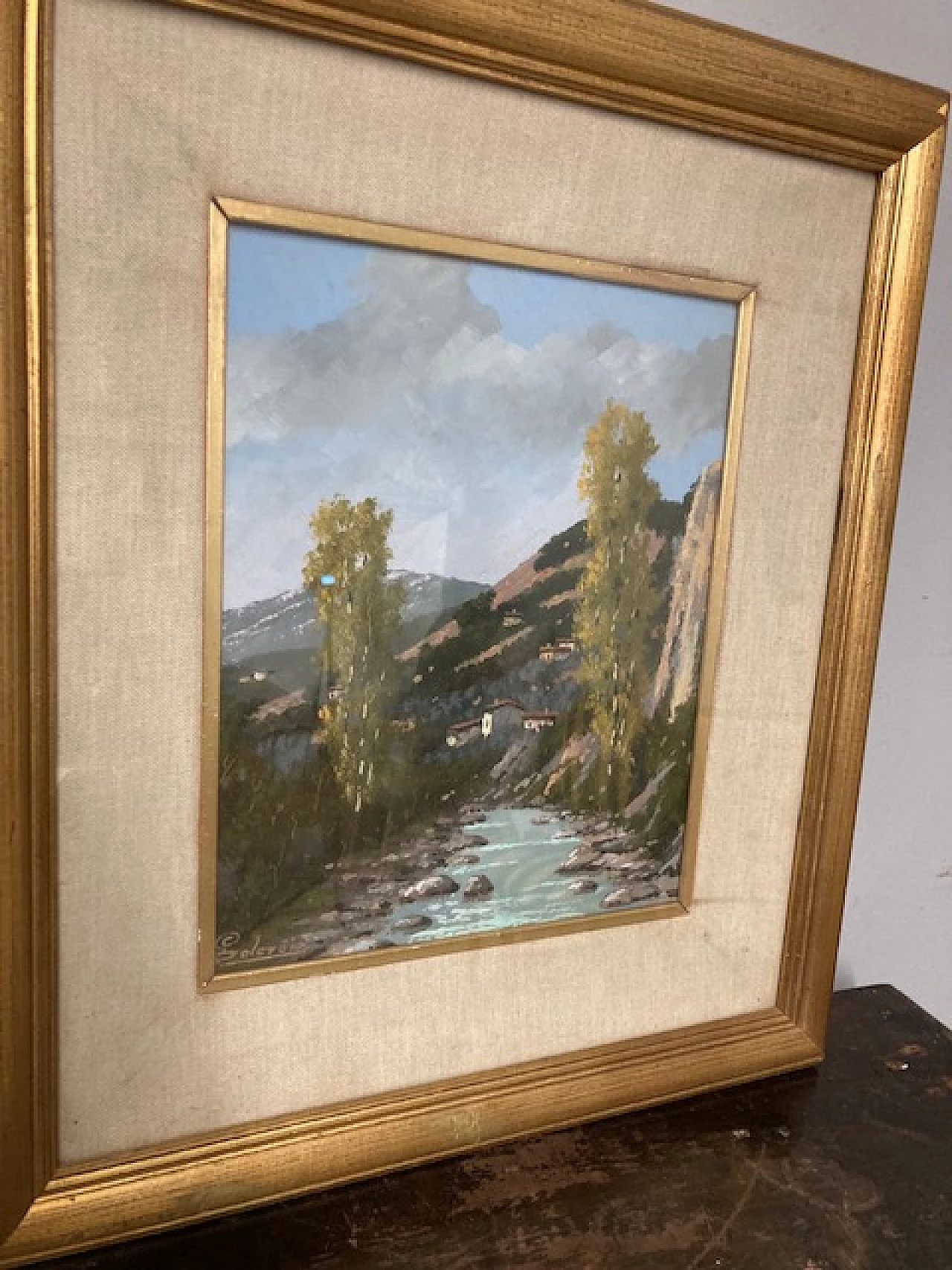 Giacomo Delcroix, landscape, oil painting on faesite, 1950s 1