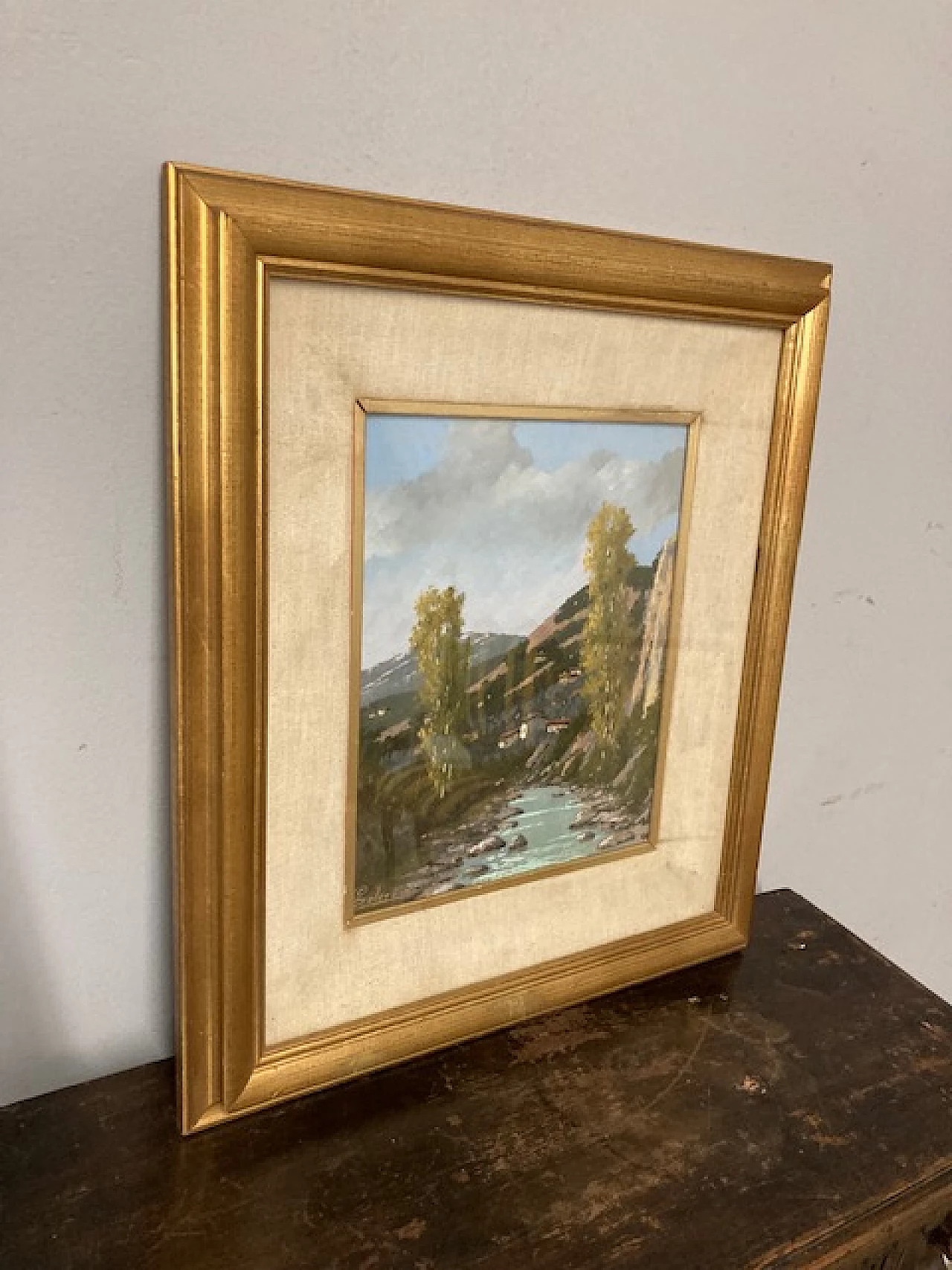 Giacomo Delcroix, landscape, oil painting on faesite, 1950s 2