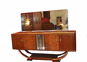 Credenza Art Déco in legno con specchio luminoso, anni '40