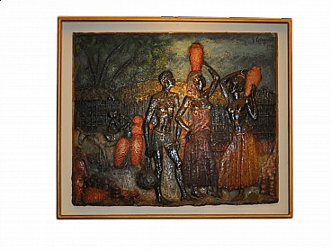 G. Colognesi, Spiaggia di Bahia - Brasile, dipinto a encausto, 1956