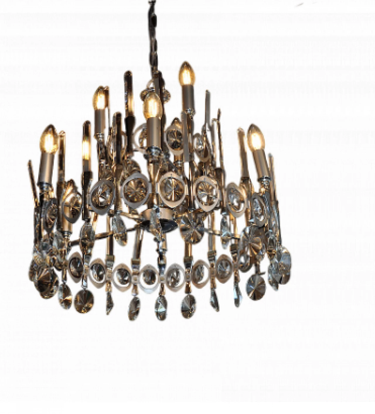 Nine-light steel and crystal chandelier by Gaetano Sciolari, 1970s 4