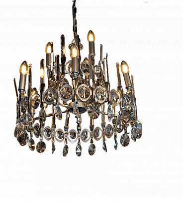 Nine-light steel and crystal chandelier by Gaetano Sciolari, 1970s