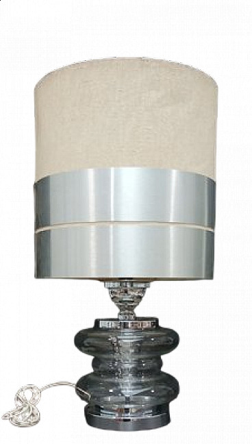 Table lamp with metal frame and glass, 1980s